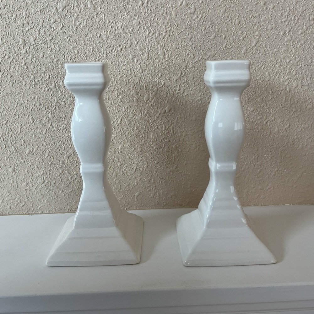 Set Of Vintage Mikasa French Countryside Candlestick Holders 7.25" White F9000